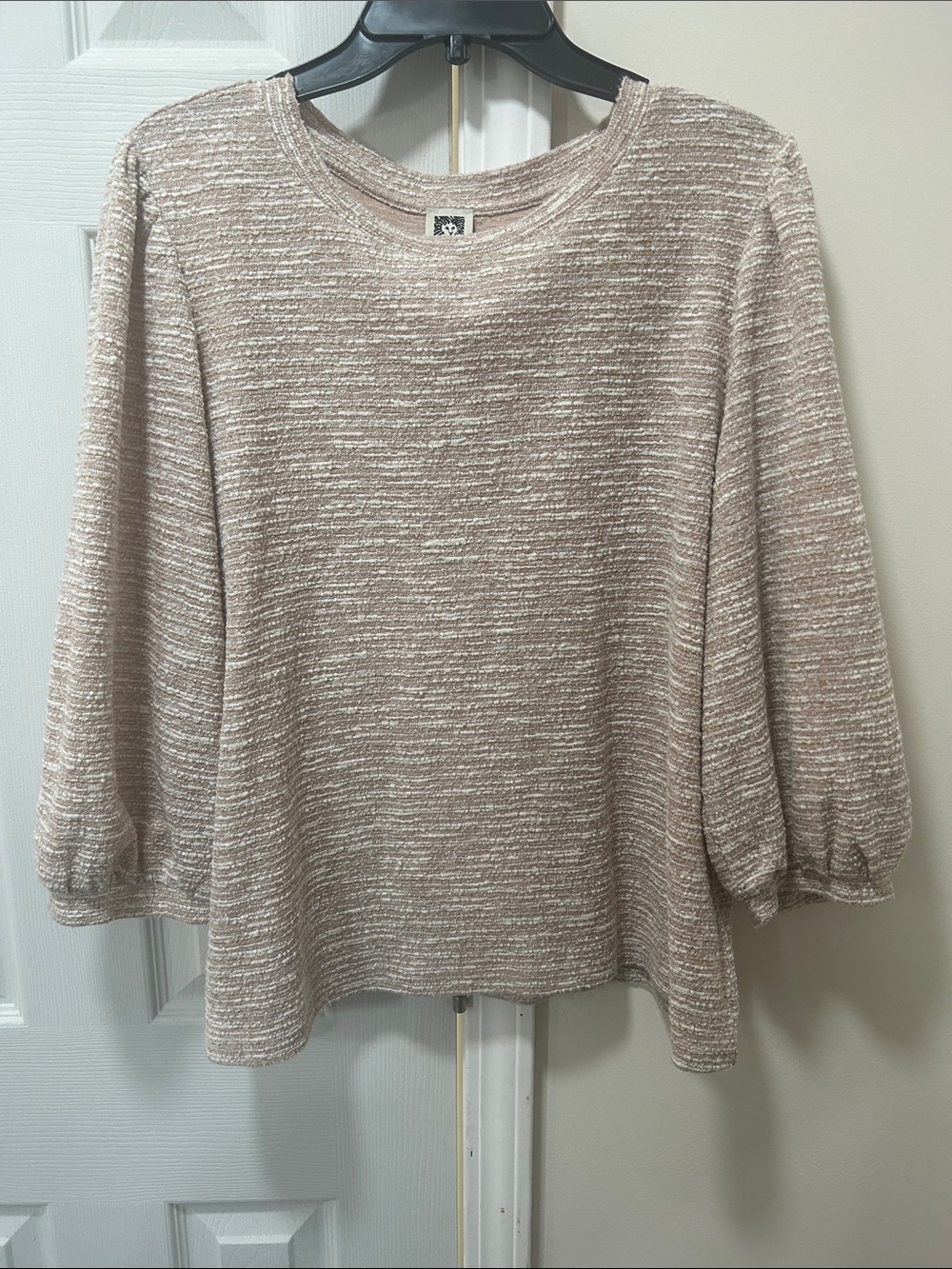 Anne Klein Cozy Oatmeal Knit Pullover Top - Light Bouclé Texture